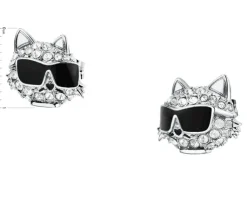 Clearance Karl Lagerfeld Kolczyki ze stali szlachetnej z cyrkoniami i emalią - kot,