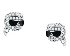 Discount Karl Lagerfeld Kolczyki ze stali szlachetnej z cyrkoniami i emalią - główka