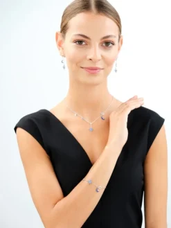 Discount Apart Naszyjnik srebrny z cyrkoniami i emalią - Księżyce, gwiazdy