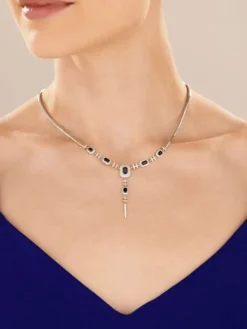 Apart Naszyjnik z białego złota z diamentami i szafirami - 42 cm - próba 750< Naszyjniki
