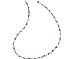 Outlet Apart Naszyjnik z białego złota z diamentami i szafirami - 45 cm - próba 750
