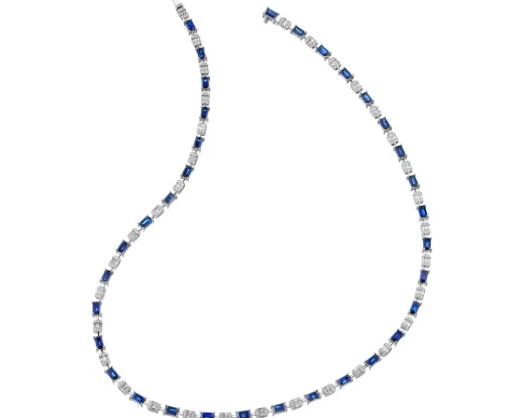 Outlet Apart Naszyjnik z białego złota z diamentami i szafirami - 45 cm - próba 750