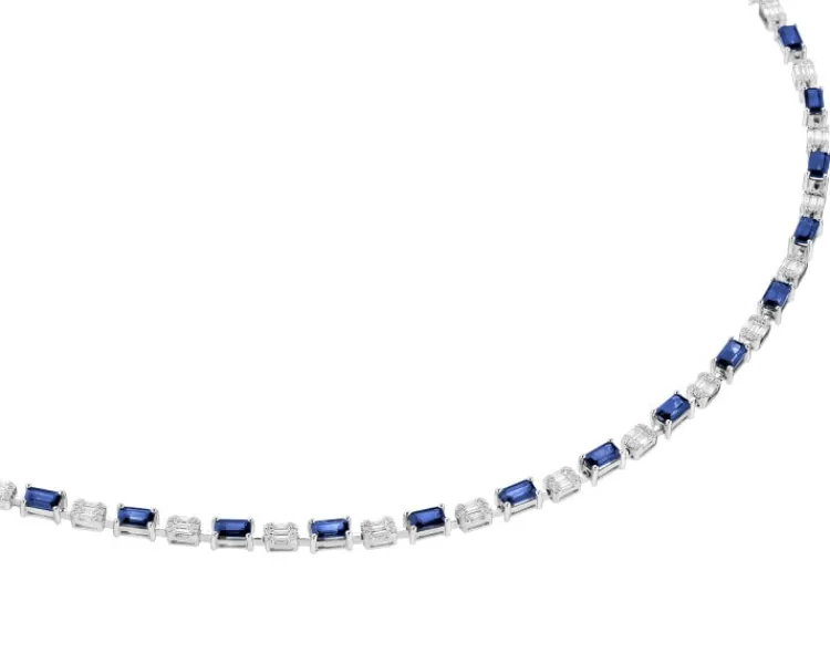 Outlet Apart Naszyjnik z białego złota z diamentami i szafirami - 45 cm - próba 750
