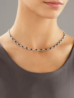 Apart Naszyjnik z białego złota z diamentami i szafirami - 43 cm - próba 585< Naszyjniki
