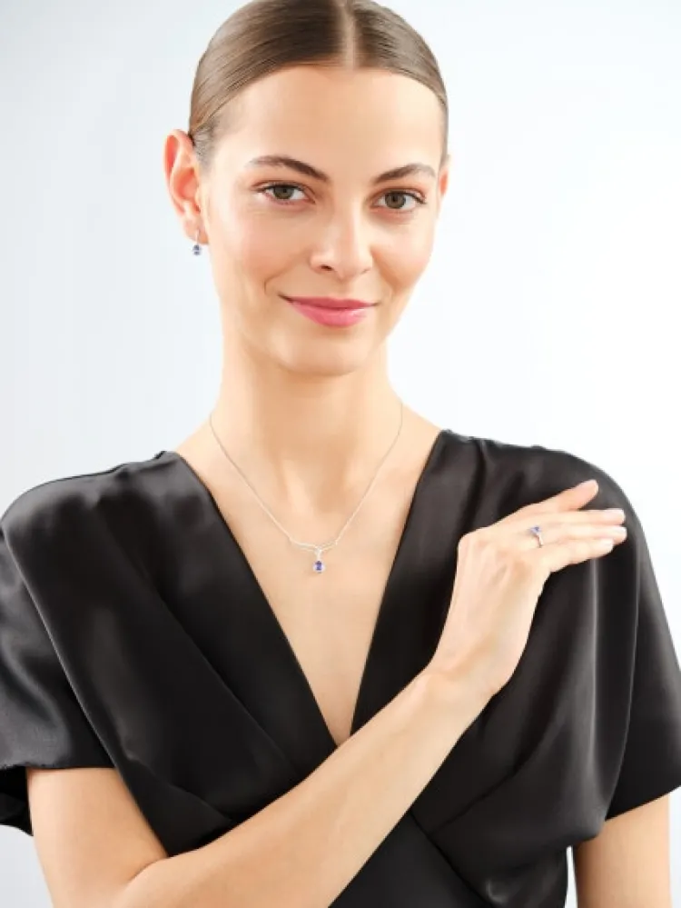 Discount Apart Naszyjnik z białego złota z diamentami i tanzanitem - próba 585
