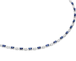 New Apart Naszyjnik z białego złota z diamentami i szafirami - 43 cm - próba 750
