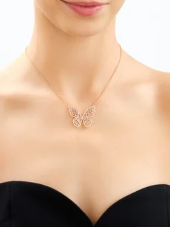 Clearance Artelioni Naszyjnik z mosiądzu pozłacany z cyrkoniami - motyl