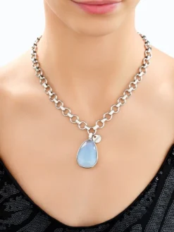 Clearance Artelioni Naszyjnik z mosiądzu rodowany ze szklanym detalem