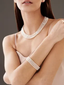Discount Apart Naszyjnik z perłami, diamentami i elementami białego złota - próba 585