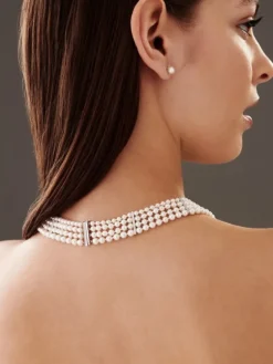 Discount Apart Naszyjnik z perłami, diamentami i elementami białego złota - próba 585