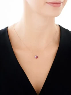 Apart Naszyjnik z różowego złota z diamentami i ametystem - liście - próba 585< Naszyjniki