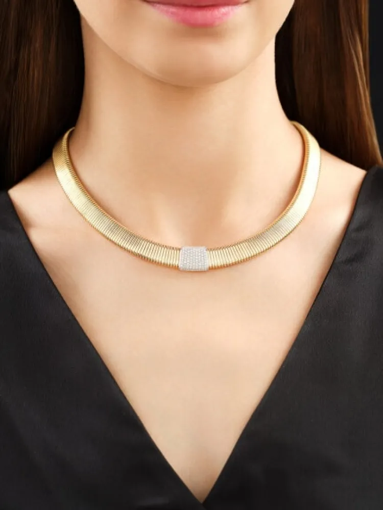Clearance Apart Naszyjnik z żółtego i białego złota z brylantami - 45 cm - 0,54 ct - próba 750