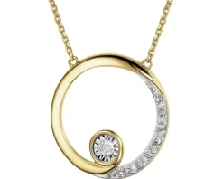 Sale Apart Naszyjnik z żółtego i białego złota z diamentami - koło - 0,05 ct - próba 375