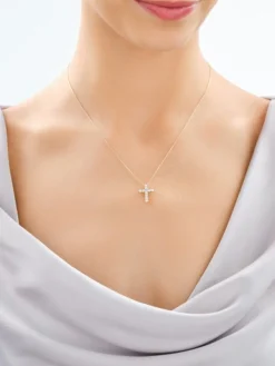 Apart Naszyjnik z żółtego złota z brylantami laboratoryjnymi - krzyż - 0,50 ct - próba 585