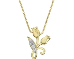 Online Apart Naszyjnik z żółtego złota z brylantami - kwiaty - 0,01 ct - próba 375
