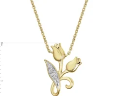 Online Apart Naszyjnik z żółtego złota z brylantami - kwiaty - 0,01 ct - próba 375