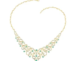 Clearance Apart Naszyjnik z żółtego złota z brylantami i szmaragdami - 43 cm - próba 585