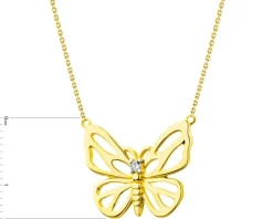 Clearance Apart Naszyjnik z żółtego złota z brylantem - motyl - 0,01 ct - próba 585