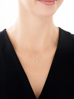Clearance Apart Naszyjnik z żółtego złota z brylantem - motyl - 0,01 ct - próba 585