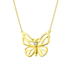 Outlet Apart Naszyjnik z żółtego złota z brylantem - motyl - 0,01 ct - próba 375