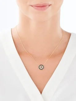 Apart Naszyjnik z żółtego złota z czarnymi diamentami - rozeta - 0,10 ct - próba 585< Naszyjniki