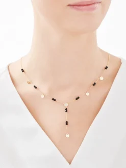 Apart Naszyjnik z żółtego złota z diamentem i agatami - kółka - próba 375< Naszyjniki
