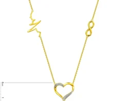 Outlet Apart Naszyjnik z żółtego złota z diamentami - serce, nieskończoność, EKG serca - 0,006 ct - próba 375