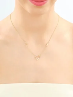 Outlet Apart Naszyjnik z żółtego złota z diamentami - serce, nieskończoność, EKG serca - 0,006 ct - próba 375