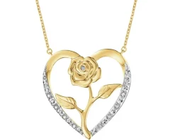 Clearance Apart Naszyjnik z żółtego złota z diamentami - serce, róża - 0,03 ct - próba 375