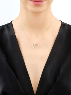 Clearance Apart Naszyjnik z żółtego złota z diamentami - serce, róża - 0,03 ct - próba 375