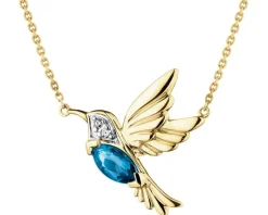 Online Apart Naszyjnik z żółtego złota z diamentami i topazem London Blue - koliber - próba 585