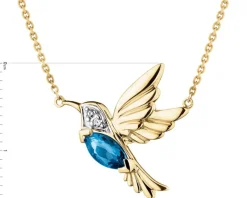 Online Apart Naszyjnik z żółtego złota z diamentami i topazem London Blue - koliber - próba 585