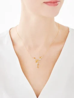 Discount Apart Naszyjnik z żółtego złota z diamentami i cytrynami - liście - próba 375