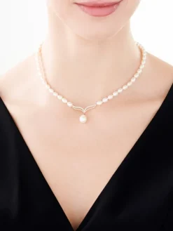 Best Apart Naszyjnik z żółtego złota z diamentami i perłami - próba 585