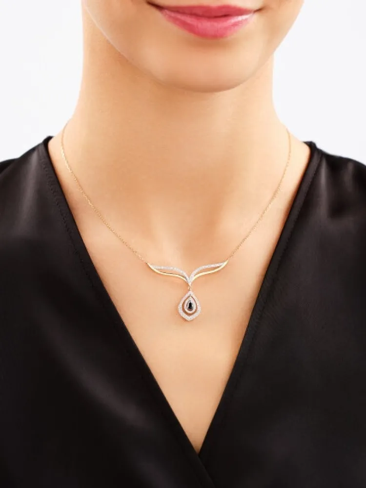 Outlet Apart Naszyjnik z żółtego złota z diamentami i szafirem - próba 585