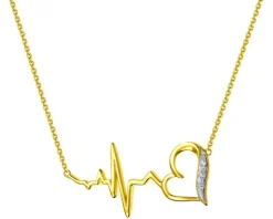Apart Naszyjnik z żółtego złota z diamentami - serce, EKG serca - 0,01 ct - próba 585< Naszyjniki