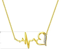 Apart Naszyjnik z żółtego złota z diamentami - serce, EKG serca - 0,01 ct - próba 585< Naszyjniki
