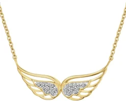 Clearance Apart Naszyjnik z żółtego złota z diamentami - skrzydła - 0,05 ct - próba 375
