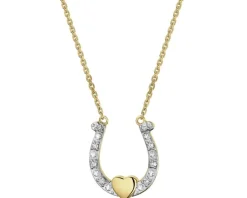 Outlet Apart Naszyjnik z żółtego złota z diamentami - podkowa, serce - 0,03 ct - próba 375
