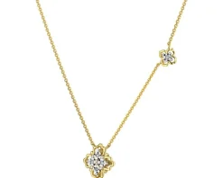 Outlet Apart Naszyjnik z żółtego złota z diamentami - kwiaty - 0,02 ct - próba 375