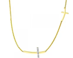 Apart Naszyjnik z żółtego złota z diamentami - krzyże - 0,01 ct - próba 585< Naszyjniki