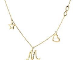 Outlet Apart Naszyjnik z żółtego złota z diamentem - gwiazda, nieskończoność, serce, litera M - 0,004 ct - próba 375