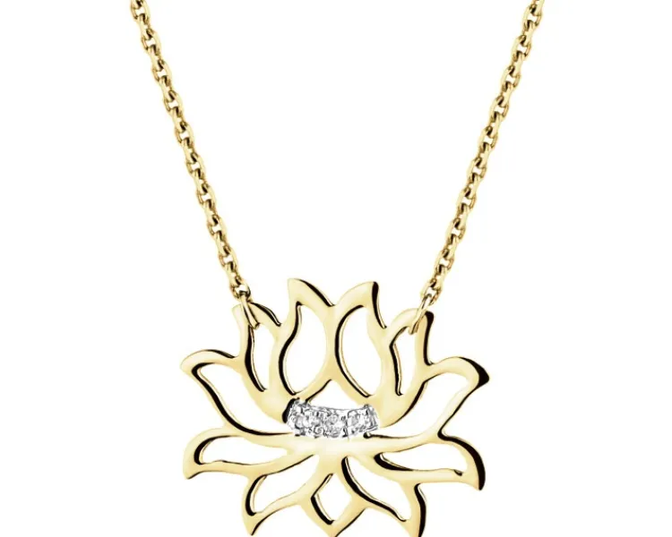 Discount Apart Naszyjnik z żółtego złota z diamentami - kwiat lotosu - 0,01 ct - próba 375