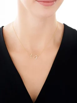 Sale Apart Naszyjnik z żółtego złota z diamentami - serce, EKG serca - 0,01 ct - próba 375