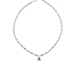 Apart Naszyjnik z żółtego złota z diamentami i szafirem - 45 cm - próba 585< Naszyjniki