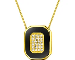 Outlet Apart Naszyjnik z żółtego złota z diamentami i emalią - 0,08 ct - próba 585