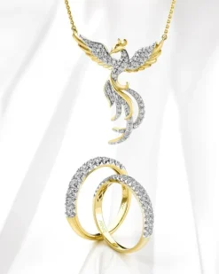 Online Apart Naszyjnik z żółtego złota z diamentami - feniks - 0,25 ct - próba 585