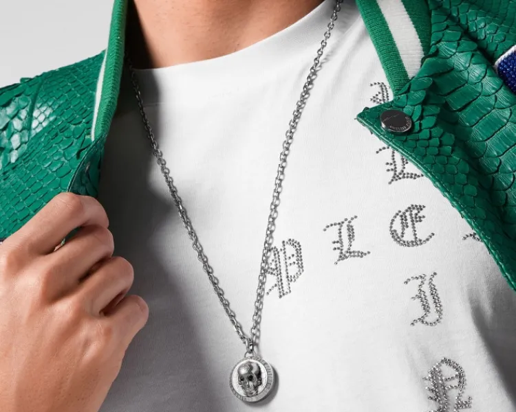 Philipp Plein Naszyjnik ze stali szlachetnej z kryształami - czaszka,< Naszyjniki