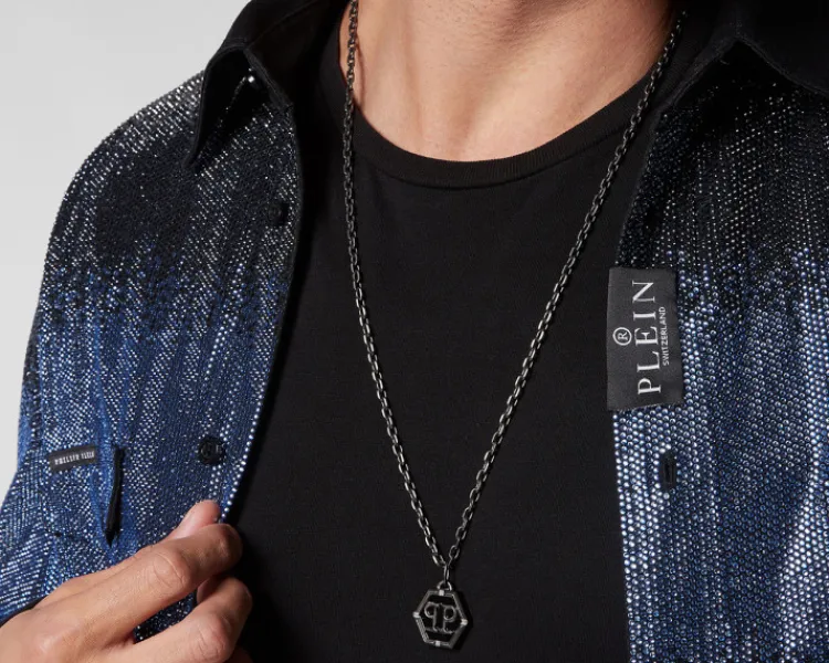 Philipp Plein Naszyjnik ze stali szlachetnej z emalią -< Naszyjniki