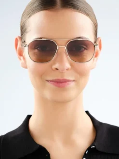 Elixa Okulary przeciwsłoneczne damskie, pilotki, jasne złote< Okulary Przeciwsłoneczne